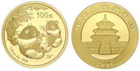 Ausländische Goldmünzen und -medaillen

China

Volksrepublik, seit 1949

100 Yuan 2006. Zwei Pandas mit Bambuszweigen. 1/4 Unze Feingold. Stempe...