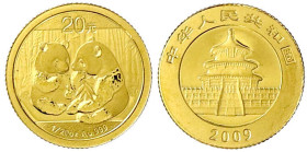 Ausländische Goldmünzen und -medaillen

China

Volksrepublik, seit 1949

20 Yuan 2009. Zwei Pandas. 1/20 Unze Feingold. In Kapsel. Stempelglanz....