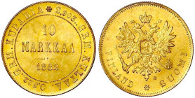 Ausländische Goldmünzen und -medaillen

Finnland

Alexander III., 1881-1894

10 Markkaa 1882 S. 3,23 g. 900/1000. fast Stempelglanz, Prachtexemp...