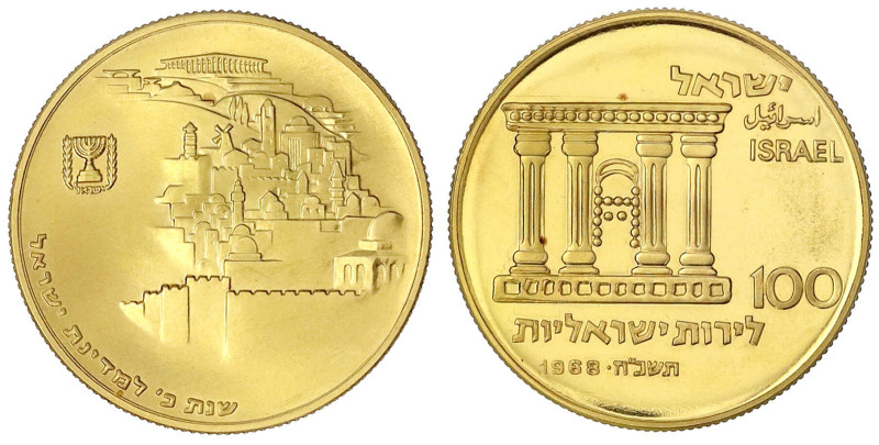 Ausländische Goldmünzen und -medaillen

Israel

100 Lirot 1968 Tempelfassade...