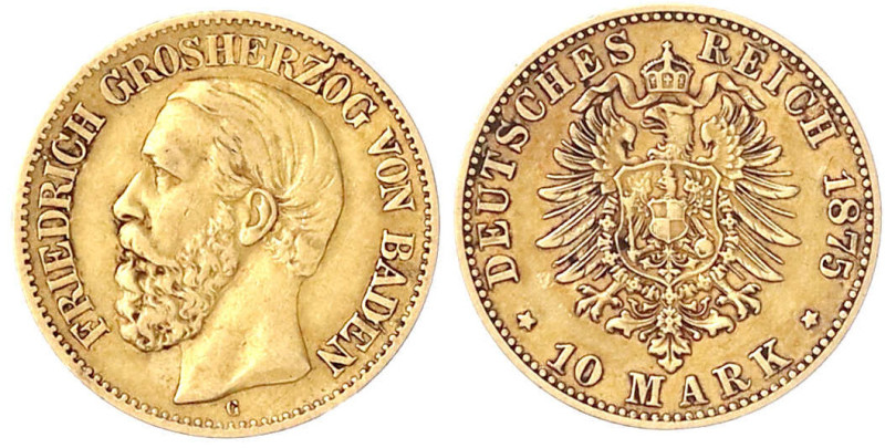 Reichsgoldmünzen

Baden

Friedrich I., 1856-1907

10 Mark 1875 G. sehr sch...