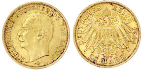 Reichsgoldmünzen

Baden

Friedrich II., 1907-1918

20 Mark 1914 G. gutes vorzüglich, kl. Kratzer. Jaeger 192.