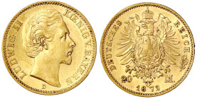 Reichsgoldmünzen

Bayern

Ludwig II., 1864-1886

20 Mark 1872 D. vorzüglich/Stempelglanz. Jaeger 194.
