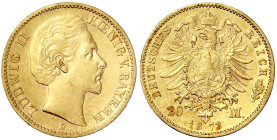 Reichsgoldmünzen

Bayern

Ludwig II., 1864-1886

20 Mark 1873 D. sehr schön. Jaeger 194.
