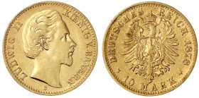 Reichsgoldmünzen

Bayern

Ludwig II., 1864-1886

10 Mark 1878 D. gutes sehr schön. Jaeger 196.
