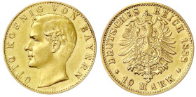 Reichsgoldmünzen

Bayern

Otto, 1886-1913

10 Mark 1888 D. gutes sehr schön, Rand überarbeitet. Jaeger 198.