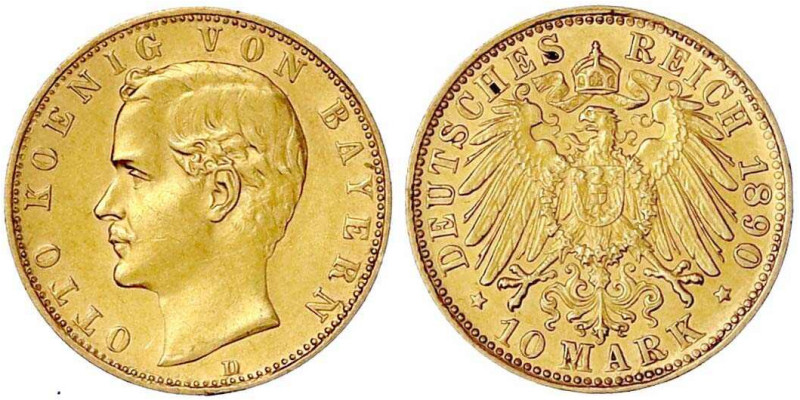 Reichsgoldmünzen

Bayern

Otto, 1886-1913

10 Mark 1890 D. vorzüglich. Jae...