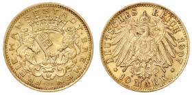 Reichsgoldmünzen

Bremen

10 Mark 1907 J. vorzüglich/Stempelglanz. Jaeger 204.