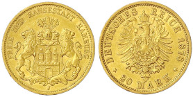 Reichsgoldmünzen

Hamburg

20 Mark 1878 J. sehr schön/vorzüglich. Jaeger 210.
