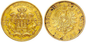 Reichsgoldmünzen

Hamburg

20 Mark 1878 J. sehr schön. Jaeger 210.