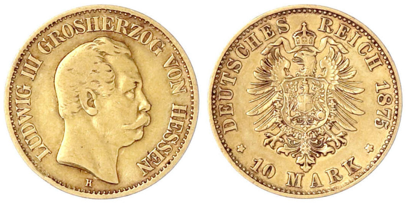 Reichsgoldmünzen

Hessen

Ludwig III., 1848-1877

10 Mark 1875 H. sehr sch...