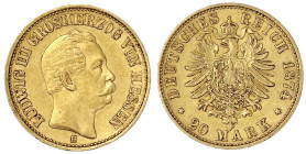 Reichsgoldmünzen

Hessen

Ludwig III., 1848-1877

20 Mark 1874 H. gutes sehr schön. Jaeger 217.
