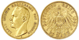 Reichsgoldmünzen

Hessen

Ernst Ludwig, 1892-1918

20 Mark 1893 A. sehr schön/vorzüglich. Jaeger 223.