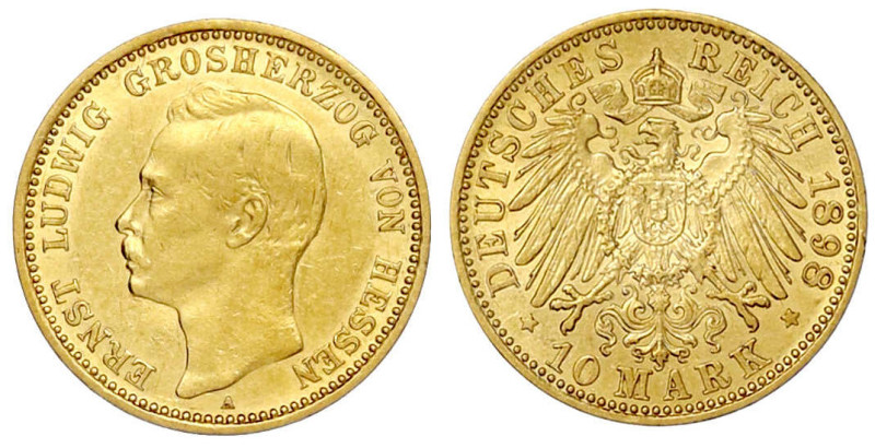 Reichsgoldmünzen

Hessen

Ernst Ludwig, 1892-1918

10 Mark 1898 A. gutes v...