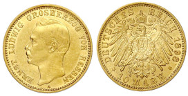 Reichsgoldmünzen

Hessen

Ernst Ludwig, 1892-1918

10 Mark 1898 A. gutes vorzüglich, min. gebogen, selten. Jaeger 224.