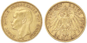 Reichsgoldmünzen

Hessen

Ernst Ludwig, 1892-1918

20 Mark 1906 A. sehr schön/vorzüglich. Jaeger 226.