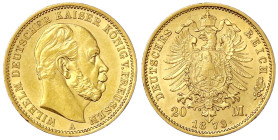Reichsgoldmünzen

Preußen

Wilhelm I., 1861-1888

20 Mark 1873 A. vorzüglich/Stempelglanz, min. Randfehler. Jaeger 243.