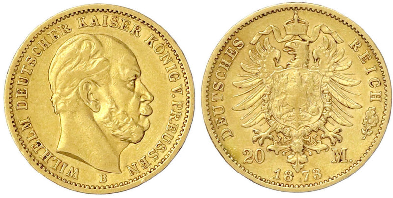 Reichsgoldmünzen

Preußen

Wilhelm I., 1861-1888

20 Mark 1873 B. sehr sch...