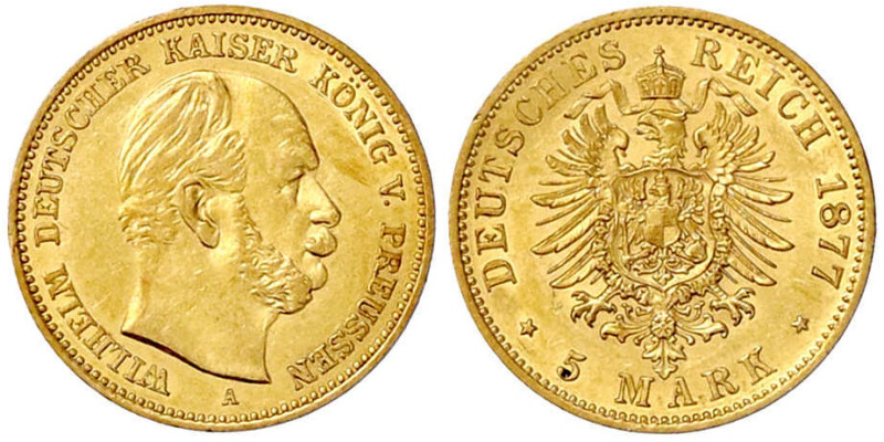 Reichsgoldmünzen

Preußen

Wilhelm I., 1861-1888

5 Mark 1877 A. gutes vor...