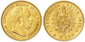 Reichsgoldmünzen

Preußen

Wilhelm I., 1861-1888

5 Mark 1877 A. gutes vorzüglich. Jaeger 244.
