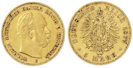 Reichsgoldmünzen

Preußen

Wilhelm I., 1861-1888

5 Mark 1877 B. gutes sehr schön. Jaeger 244.