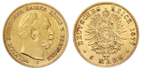 Reichsgoldmünzen

Preußen

Wilhelm I., 1861-1888

5 Mark 1877 C. gutes vorzüglich. Jaeger 244.