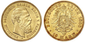 Reichsgoldmünzen

Preußen

Friedrich III., 1888

10 Mark 1888 A. vorzüglich/Stempelglanz. Jaeger 247.