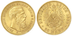 Reichsgoldmünzen

Preußen

Friedrich III., 1888

20 Mark 1888 A. vorzüglich/Stempelglanz. Jaeger 248.