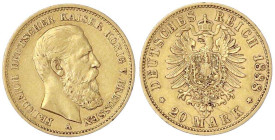Reichsgoldmünzen

Preußen

Friedrich III., 1888

20 Mark 1888 A. sehr schön. Jaeger 248.