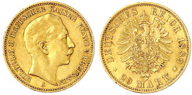 Reichsgoldmünzen

Preußen

Wilhelm II., 1888-1918

20 Mark 1889 A. gutes sehr schön, min. Randfehler. Jaeger 250.