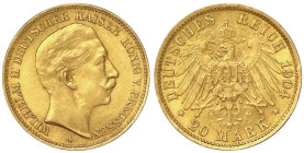 Reichsgoldmünzen

Preußen

Wilhelm II., 1888-1918

20 Mark 1904 A. vorzüglich. Jaeger 252.