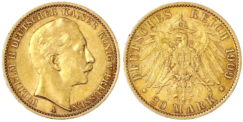 Reichsgoldmünzen

Preußen

Wilhelm II., 1888-1918

20 Mark 1909 A. vorzügl...