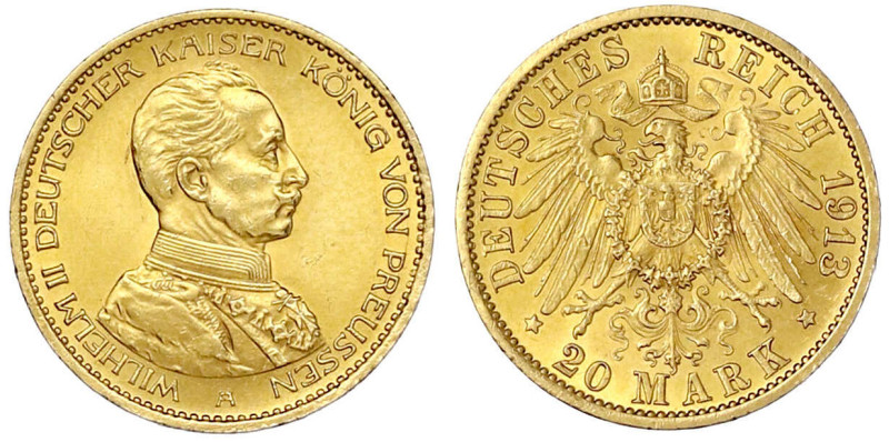 Reichsgoldmünzen

Preußen

Wilhelm II., 1888-1918

20 Mark 1913 A. Kaiser ...