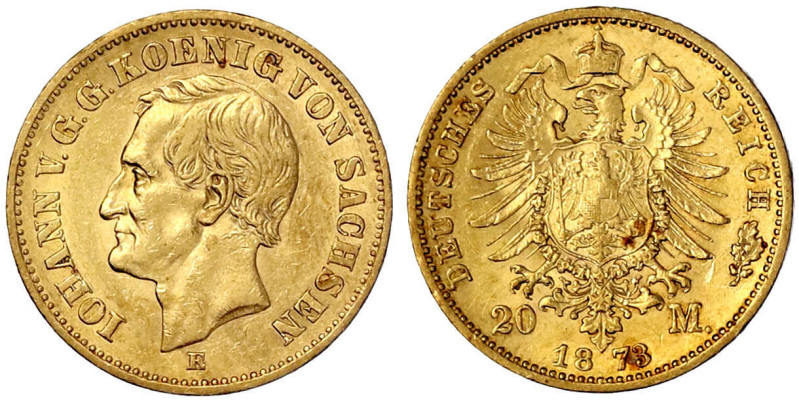 Reichsgoldmünzen

Sachsen

Johann, 1854-1873

20 Mark 1873 E. sehr schön/v...