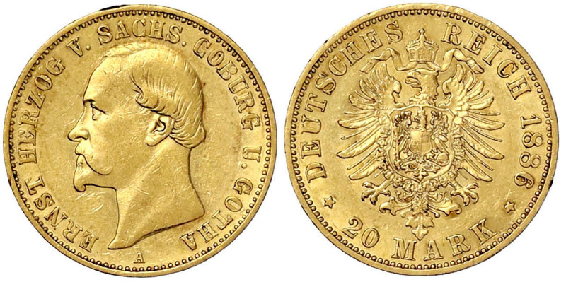 Reichsgoldmünzen

Sachsen/-Coburg-Gotha

Ernst II., 1844-1893

20 Mark 188...