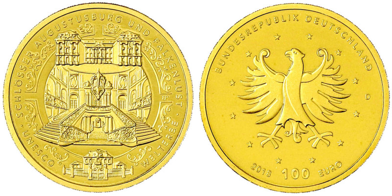 Goldmünzen der Bundesrepublik Deutschland

Euro, ab 2002

100 Euro 2018 D, A...