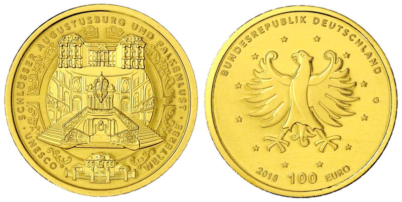 Goldmünzen der Bundesrepublik Deutschland

Euro, ab 2002

100 Euro 2018 G, A...