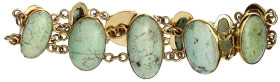 Schmuck und Accessoires aus Gold

Armbänder und Fußkettchen

Altes Armband, Gelbgold 750/1000 (ungepunzt), mit 10 ovalen hellen Türkisen oder Hemi...
