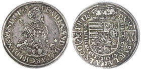 Römisch Deutsches Reich

Haus Habsburg

Erzherzog Ferdinand II., 1564-1595

Reichstaler o.J. Ensisheim. Harnisch mit 3 Reihen Blümchen verziert,...