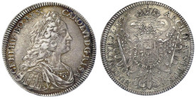 Römisch Deutsches Reich

Haus Habsburg

Karl VI., 1711-1740

Reichstaler 1733, Hall. Unter der Büste keine Punkte Rs. BU. 28,46 g.. sehr schön/v...