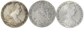 Römisch Deutsches Reich

Haus Habsburg

Maria Theresia, 1740-1780

3 Stück: Madonnentaler 1783 B (Hksp.), 2 x M.-T.-Taler 1780 SF Nachprägung. s...