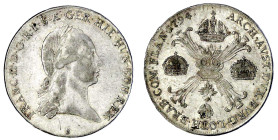 Römisch Deutsches Reich

Haus Habsburg

Franz II.(I.), 1792-1835

Kronentaler 1794 B, Kremnitz. 28,78 g. sehr schön, l. justiert. Herinek 470. D...