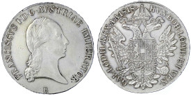 Römisch Deutsches Reich

Haus Habsburg

Franz II.(I.), 1792-1835

Konventionstaler 1818 B, Kremnitz. gutes sehr schön. Herinek 311.