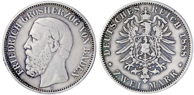 Reichssilbermünzen J. 19-178

Baden

Friedrich I., 1856-1907

2 Mark 1888 ...