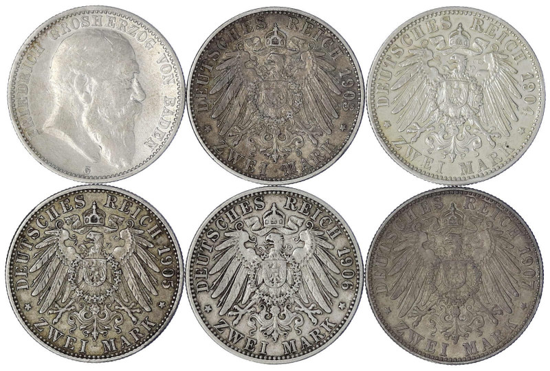 Reichssilbermünzen J. 19-178

Baden

Friedrich I., 1856-1907

6 X 2 Mark: ...