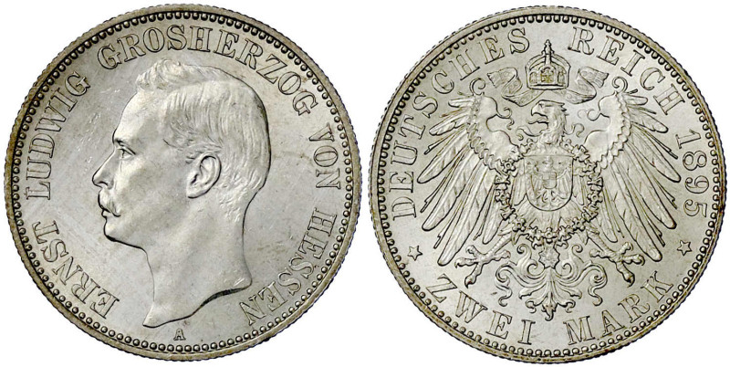 Reichssilbermünzen J. 19-178

Hessen

Ernst Ludwig, 1892-1918

2 Mark 1895...