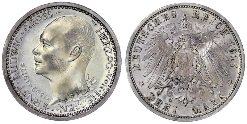 Reichssilbermünzen J. 19-178

Hessen

Ernst Ludwig, 1892-1918

3 Mark 1917...