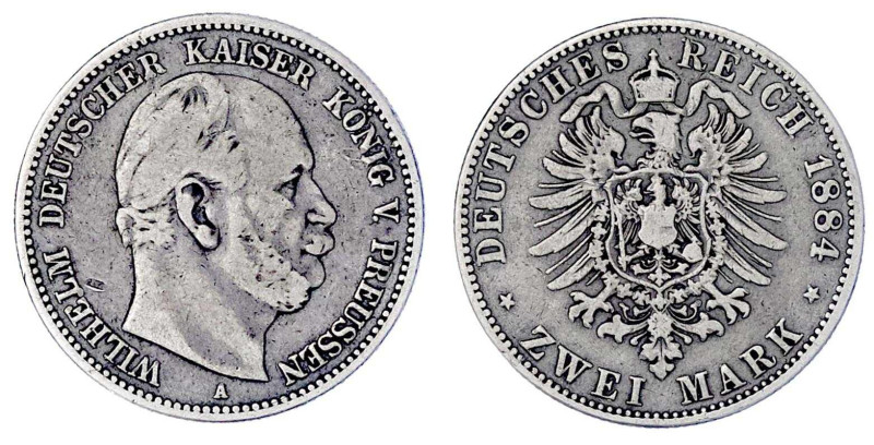 Reichssilbermünzen J. 19-178

Preußen

Wilhelm I., 1861-1888

2 Mark 1884 ...