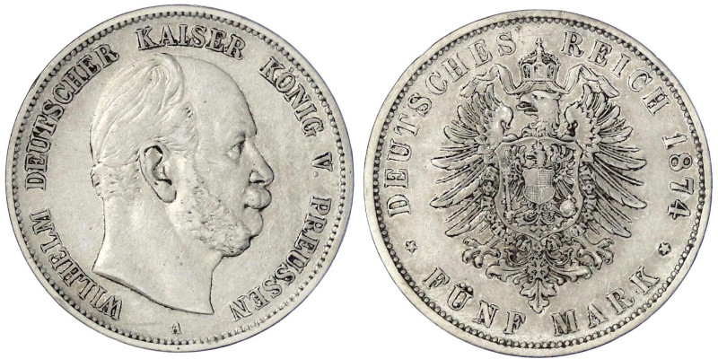 Reichssilbermünzen J. 19-178

Preußen

Wilhelm I., 1861-1888

5 Mark 1874 ...