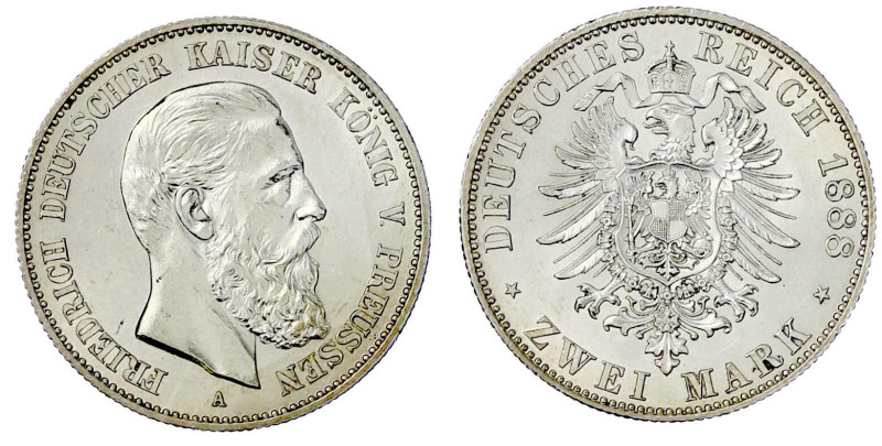 Reichssilbermünzen J. 19-178

Preußen

Friedrich III., 1888

2 Mark 1888 A...